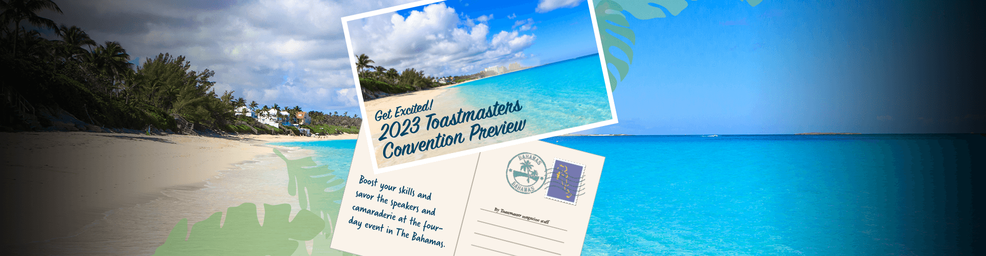 Postcard with scenic beach and ocean view in The Bahamas