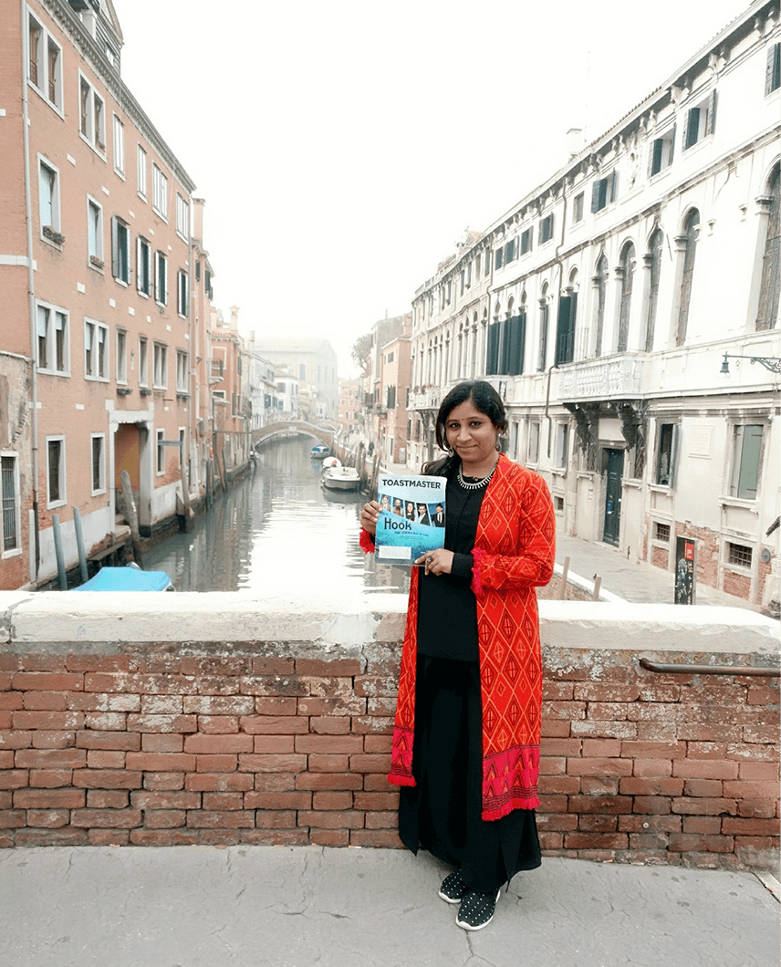 Srinidhi Dasaka, DTM, of Doddathoguru, Bangalore, India, enjoys the canals of Venice, Italy.