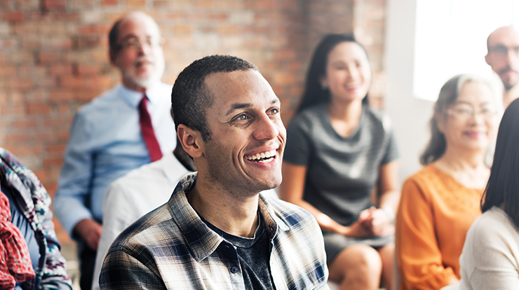 Audience laughing