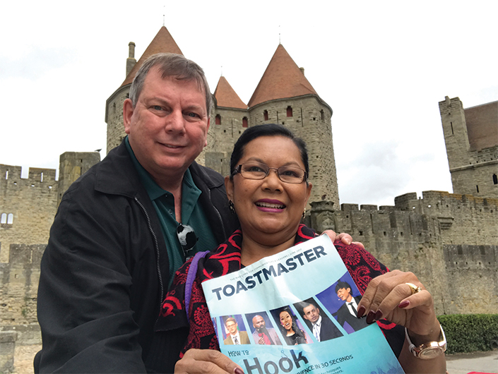 Ron Parpart, DTM, and his wife, Pim, DTM, from West Melbourne, Florida, visit La  Cité Médiévale in Carcassone, France, a World Heritage Site. 