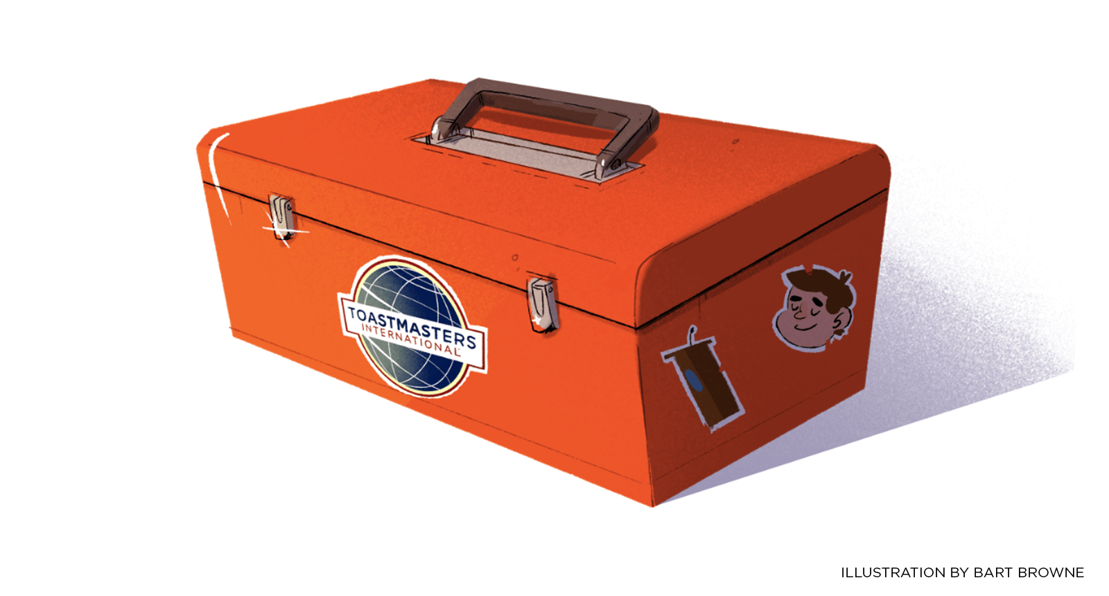 Illustration of orange toolbox with Toastmasters logo