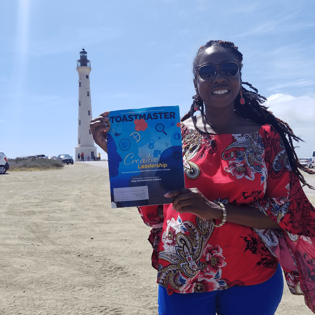 Lillian Johnson, CC, of Memphis, Tennessee, at the California Lighthouse near Arashi Beach, in Noord, Aruba.