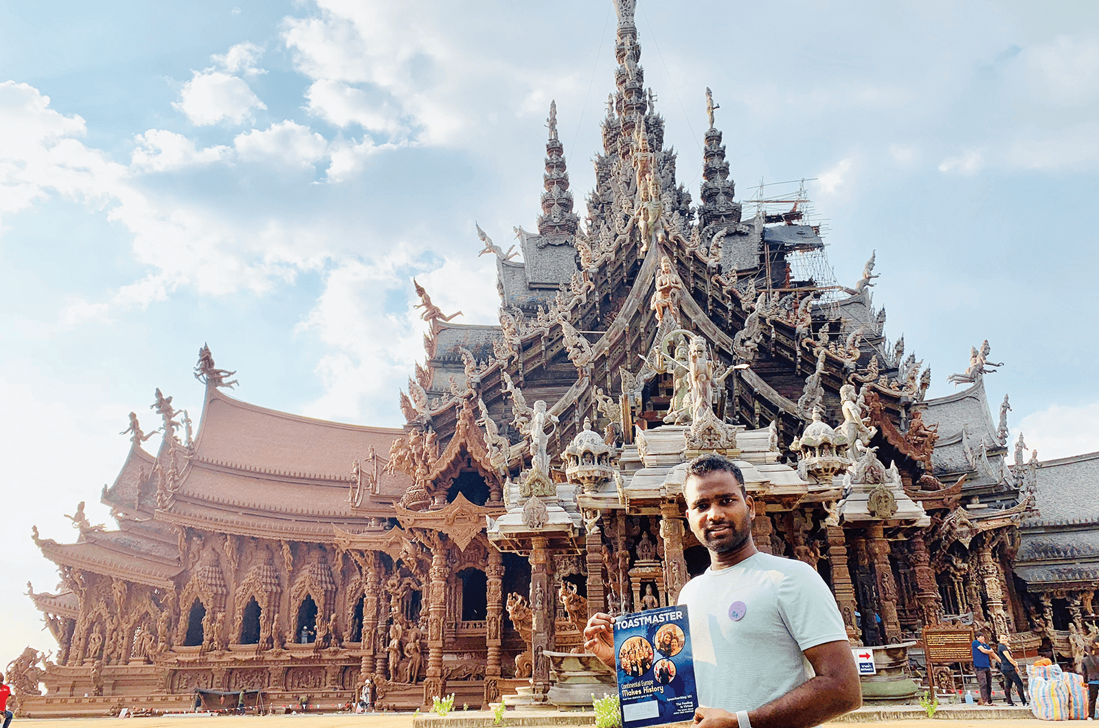 Vinay Darunam, of Englewood, Colorado, explores the architecture at the Sanctuary of Truth in Pattaya, Thailand.
