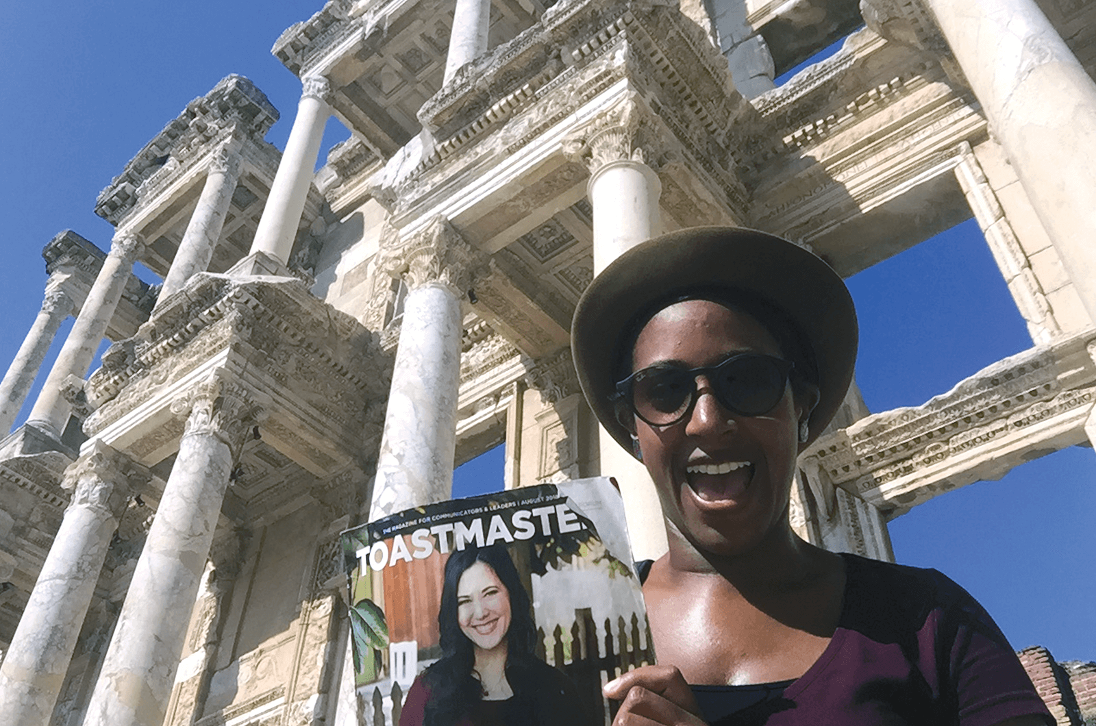 Kayla Thomas, of Oakland, California, visits the Library of Celsus in the ancient city of Ephesus, now part of Selçuk, Turkey.
