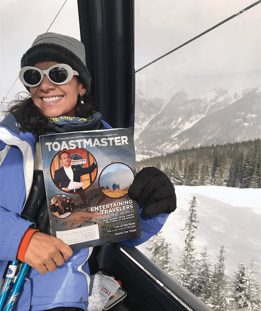 Holika Castillo of Miami Beach, Florida, U.S., enjoys a gondola ride during a ski trip to Colorado’s Rocky Mountains.