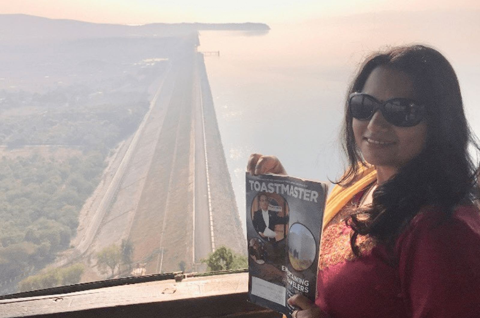 Prajn Mishra of Salinas, California, looks over the world's longest dam - Hirakud Dam in Odisha, India.