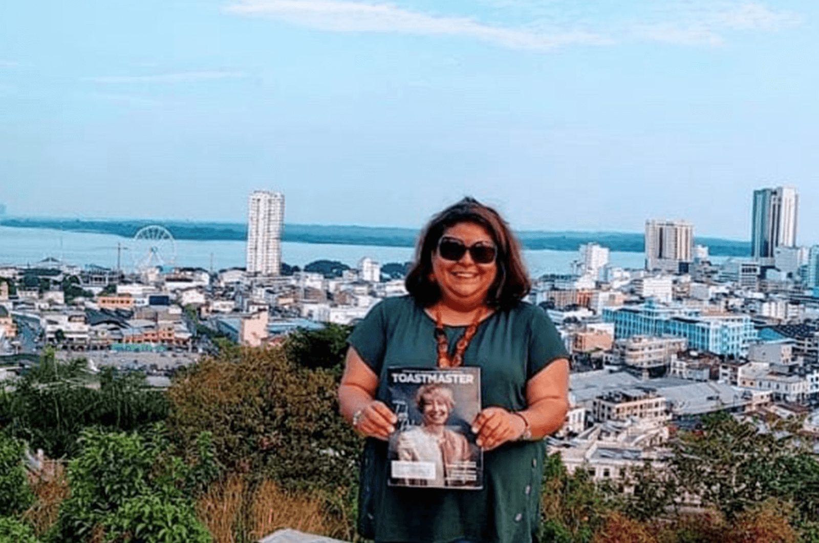 Pamela Benson of Denver, Colorado, looks over Guayaquil, Ecuador, from Cerro Del Carmen—a popular place to view the city.