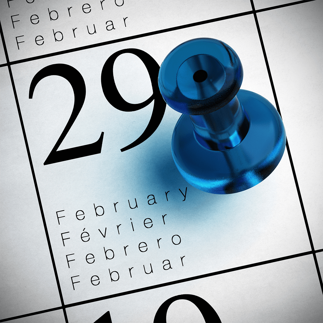 Calendar where it's written february the 29th with a blue thumbtack