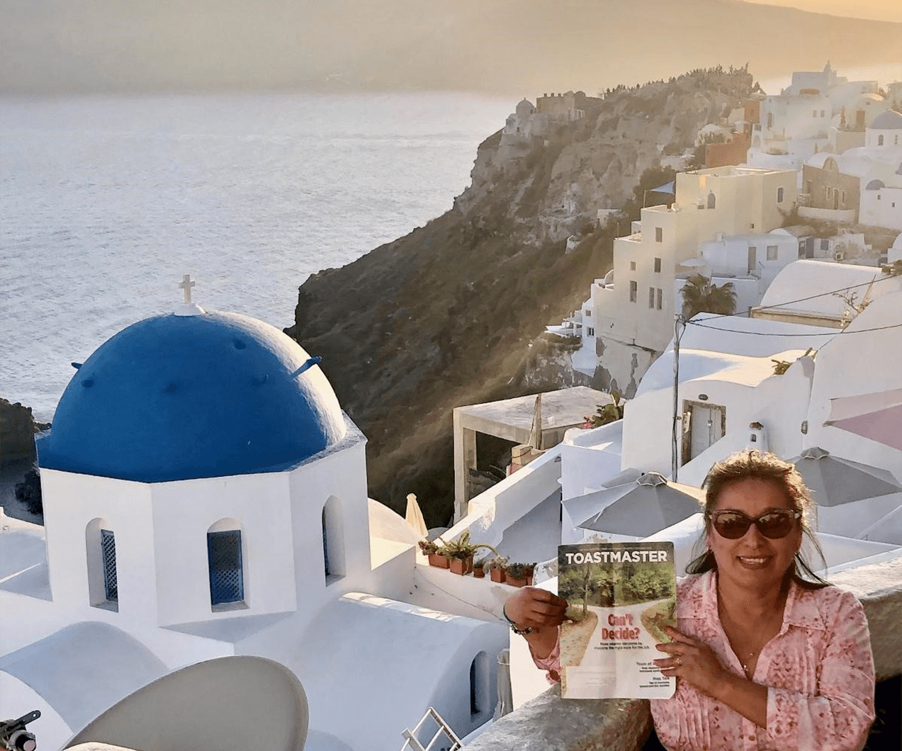 Laura Davis of National City, California, takes in the views of Santorini, Greece, one of the Cyclades islands in the Aegean Sea.