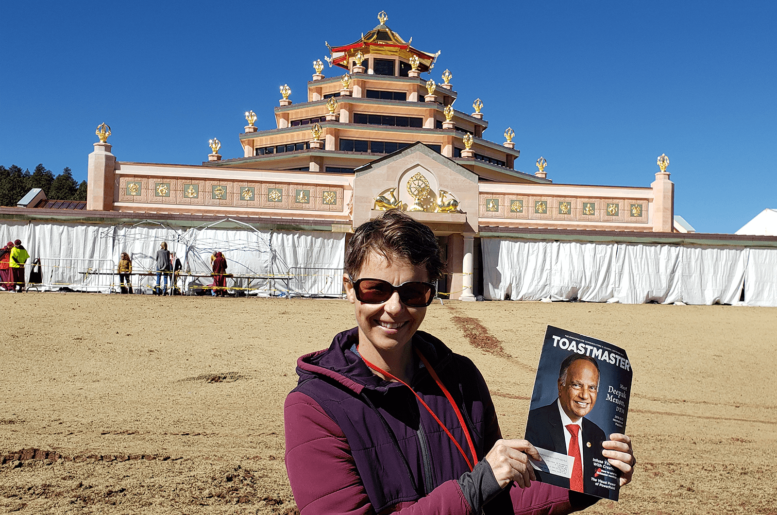 Sara Nelson of Sacramento, California, stands outside the meditation area at the International Kadampa Retreat Center in Grand Canyon, Arizona.
