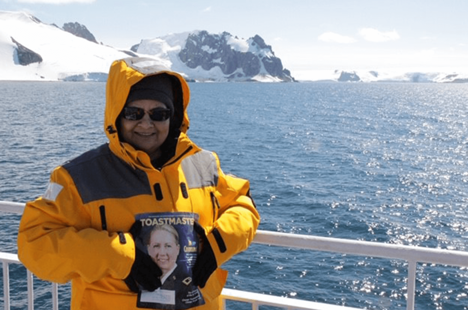 Anita Jindal of Cupertino, California, looks out at the Lemaire Channel from a ship during her trip to Antartica.