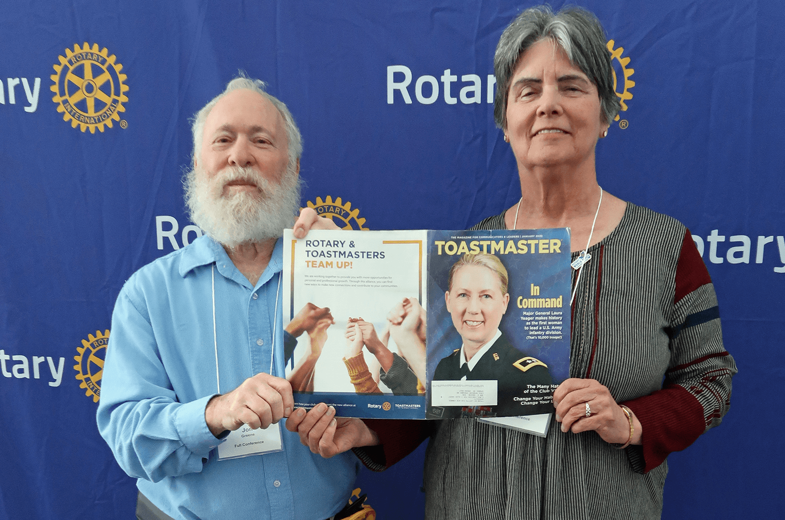 Jon S. Greene, DTM, and Martha Greene, both of Sparks, Nevada, attend the 2020 Rotary International Peace Conference in Ontario, California.