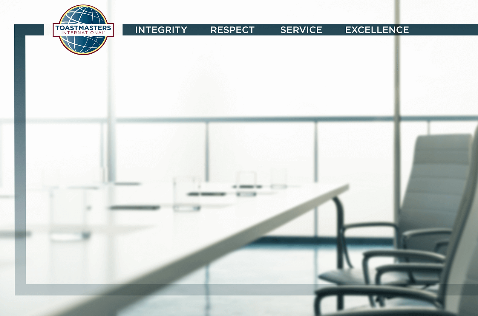Toastmasters International branded virtual Zoom background of conference table and chairs
