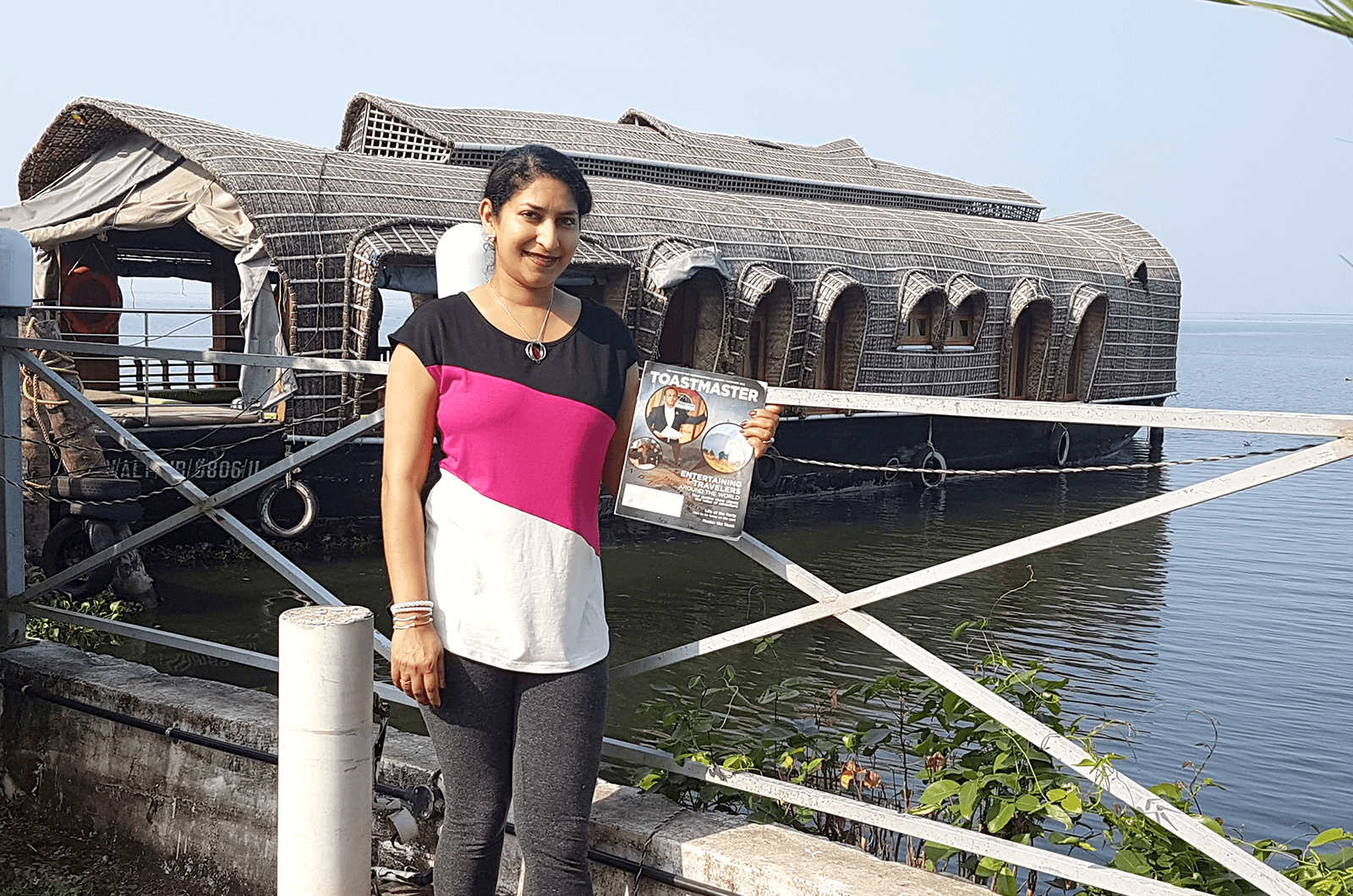 Leena Alex of Calgary, Alberta, Canada, enjoys a backwaters tour on a houseboat in Kerala, India.