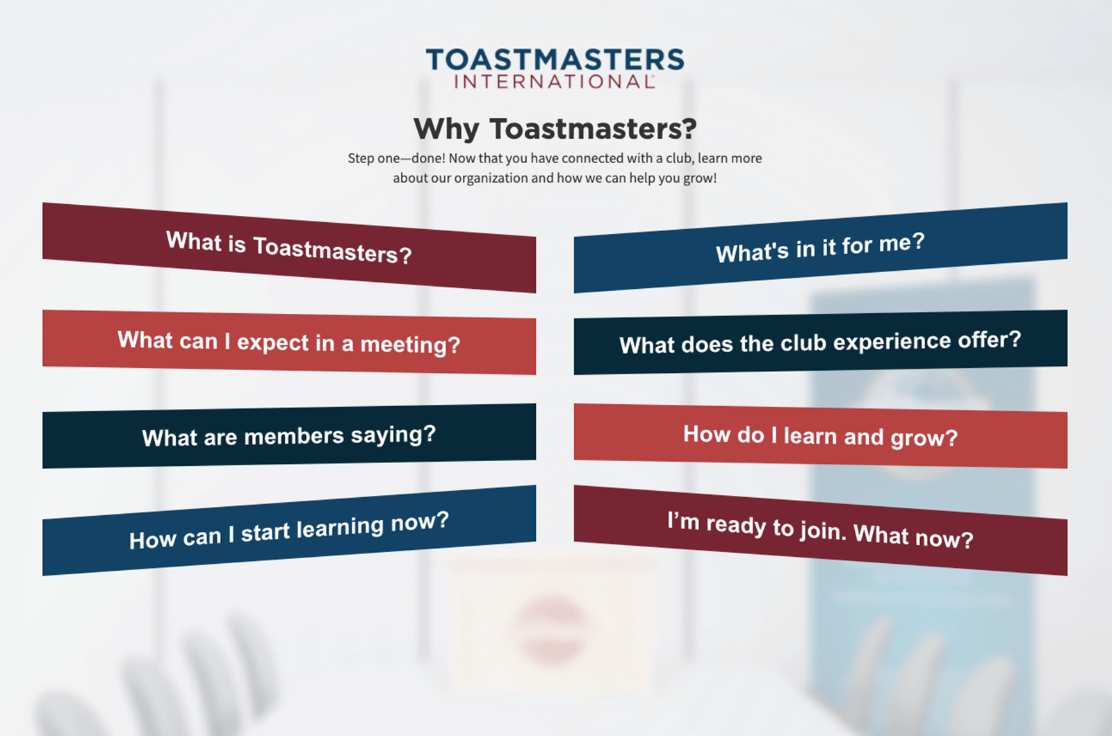Toastmasters webpage with eight elements