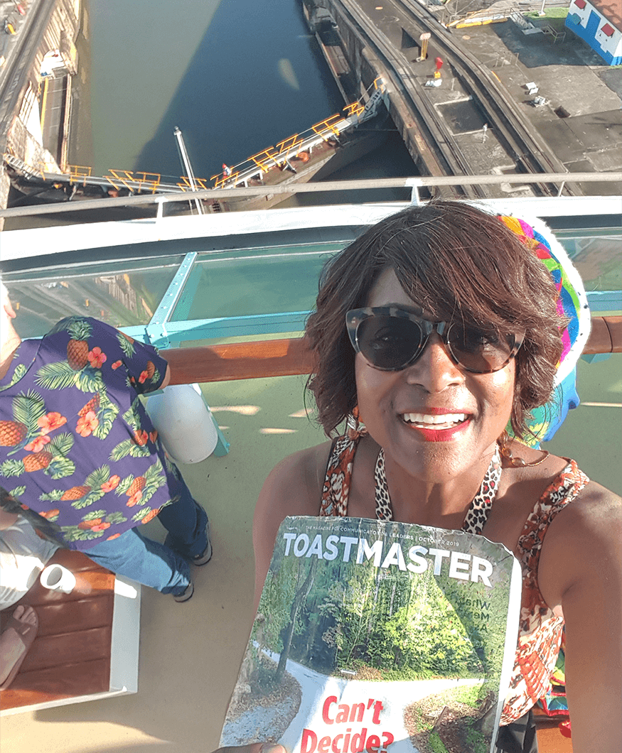 Debra H. Triplett, DTM, of Fayetteville, Georgia, sails through the Panama Canal while on a cruise in November 2019.