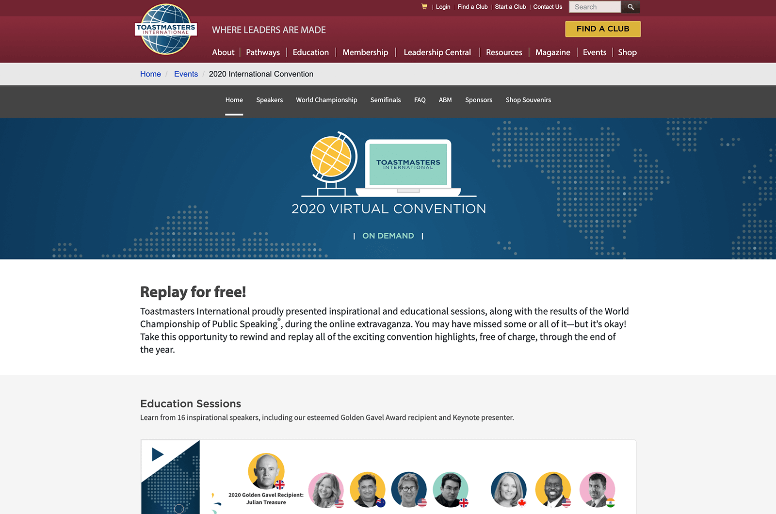 Convention webpage from Toastmasters website
