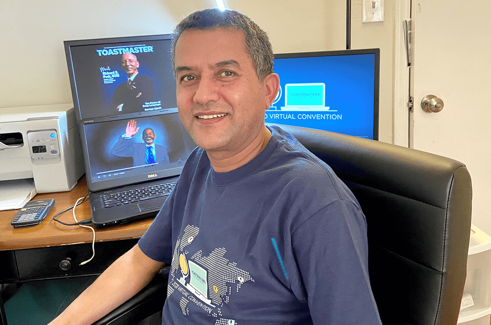 Tek Raj Gyawali of Manassas Park, Virginia, tunes into the 2020 International Convention from his home.