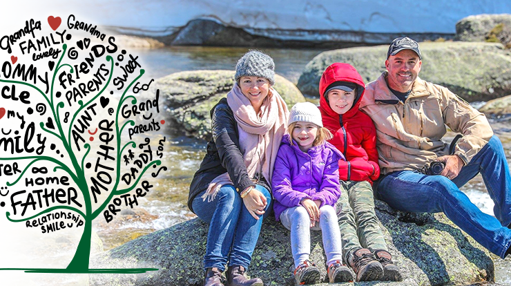 Family with two kids posing outdoors