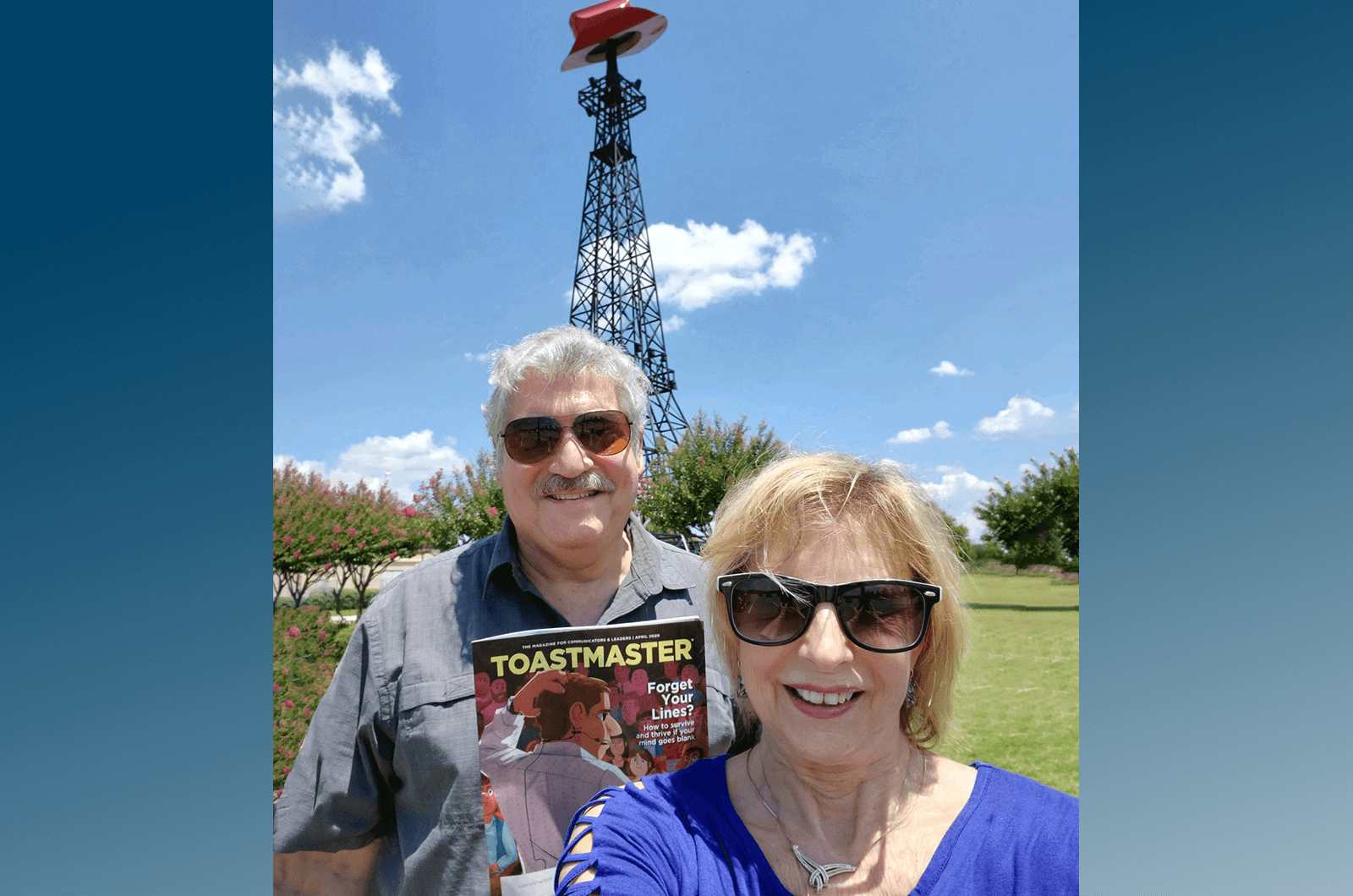 Distinguished Toastmasters Joe Jarzombek, a Past International Director, and Sharyn Jarzombek, of New Braunfels, Texas, travel across the state to Paris, Texas.