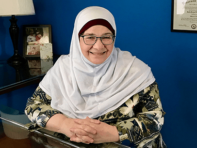 Woman posing in white hijab
