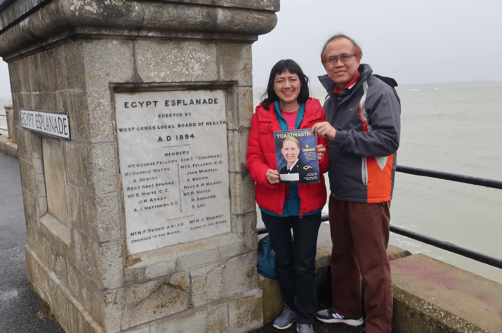 Dora Voon, DTM, of Kota Kinabalu, Sabah, Malaysia, and her husband visit Cowes, Isle of Wright, England—home to the oldest and biggest sailing regatta in the world—in February 2020.