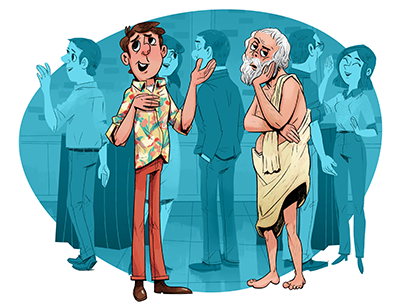 Illustration of man boring someone talking
