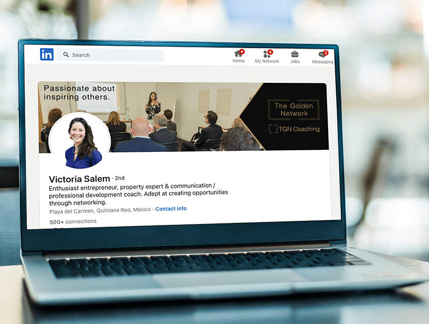 Laptop showing LinkedIn profile