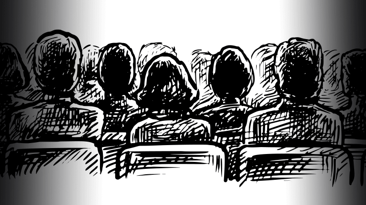 Sketch of audience members from back