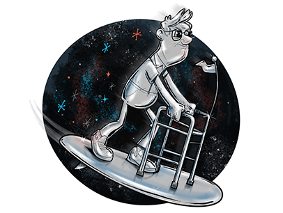 Illustration of man using walker
